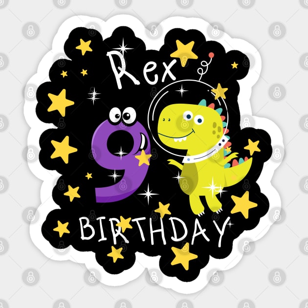 Kids 9 Year Old Shirt 9th Birthday Boy T Rex Dinosaur Space Sticker by Johner_Clerk_Design